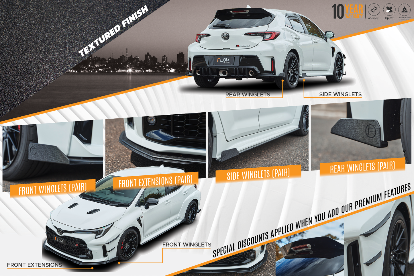 Flow Designs Corolla GR Full Lip Splitter Set (TEXTURED BLACK)