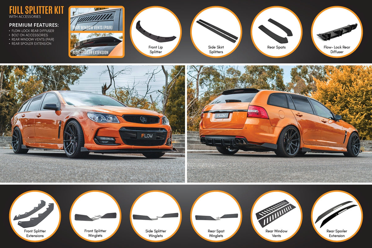 Flow Designs VF Commodore S2 Wagon Full Lip Splitter Set