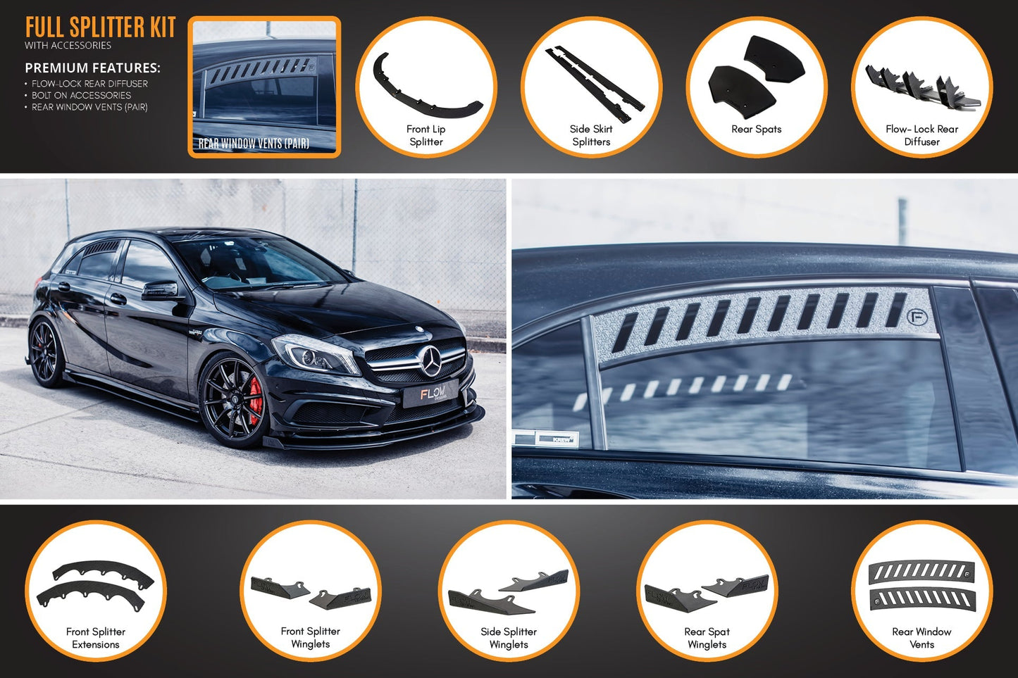 Flow Designs A45 AMG W176 (PFL) Full Lip Splitter Set
