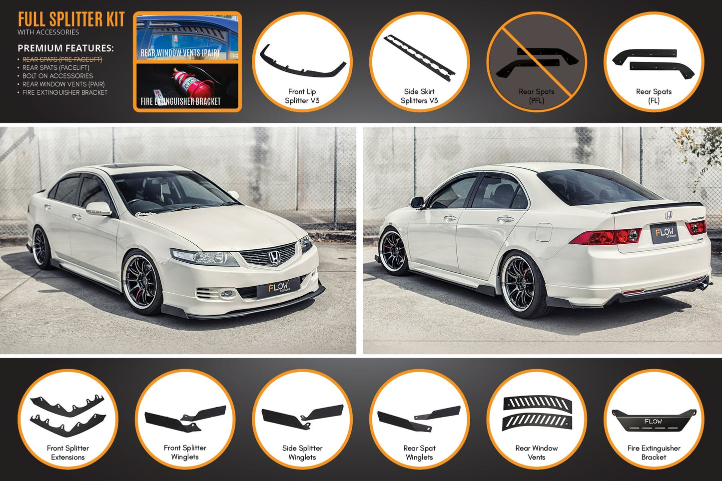 Flow Designs Honda Accord Euro FACELIFT CL7/CL9 Full Lip Splitter Set