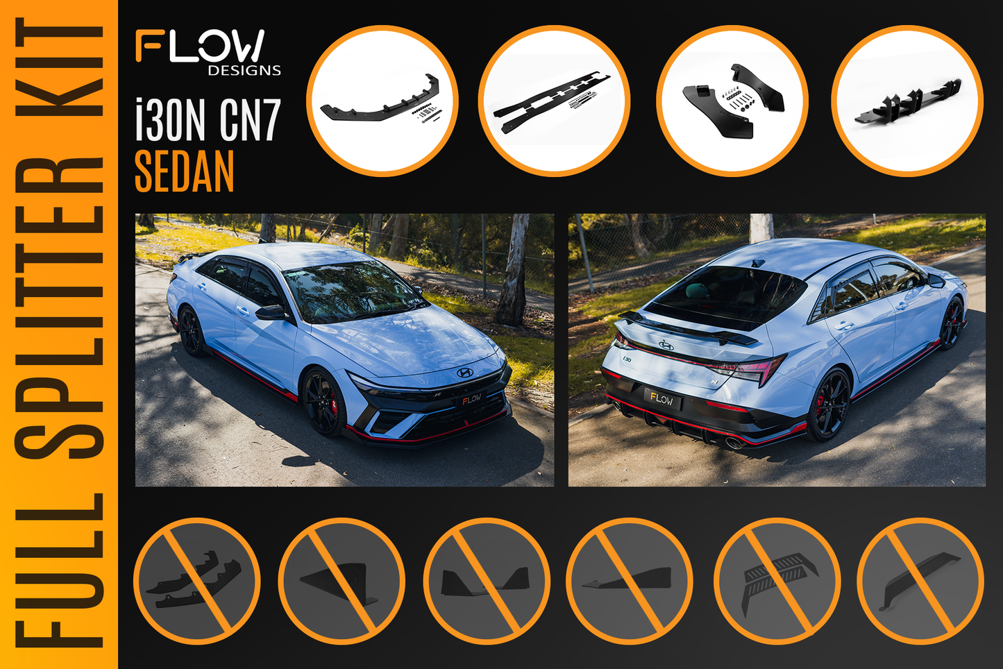 Flow Designs CN7 V2 Elantra N Sedan Facelift V2 - 2024+ Full Lip Splitter Set