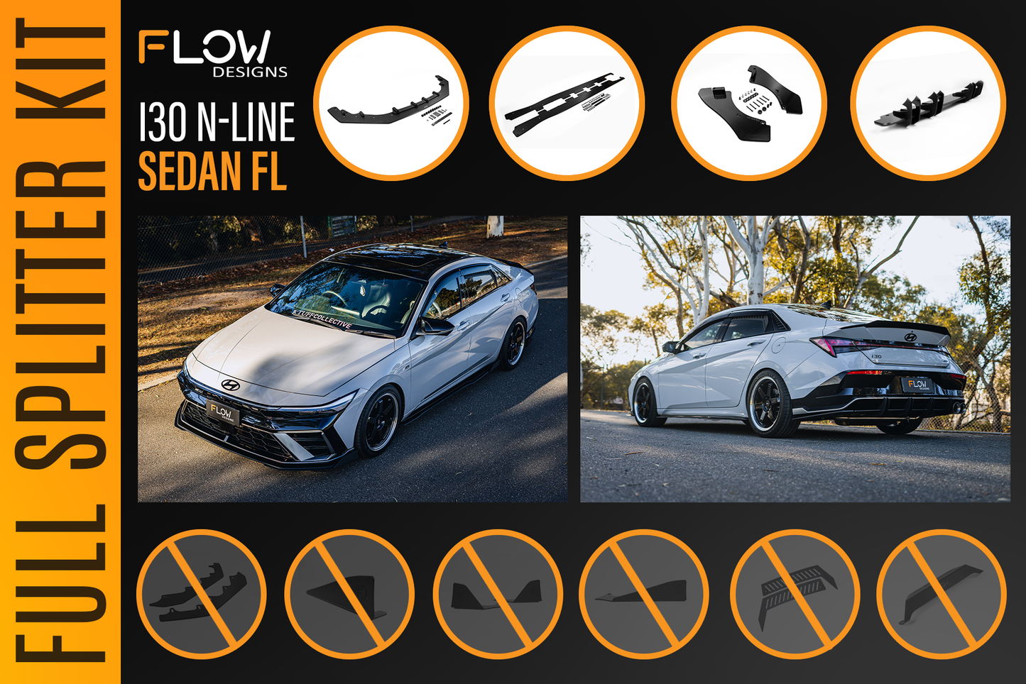 Flow Designs Hyundai CN7 V2 i30 N-Line Sedan FL 2025+ - Full Lip Splitter Set