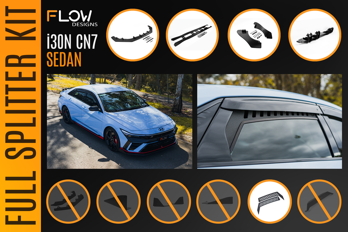 Flow Designs CN7 V2 i30N Sedan FL 2024+ Full Lip Splitter Set