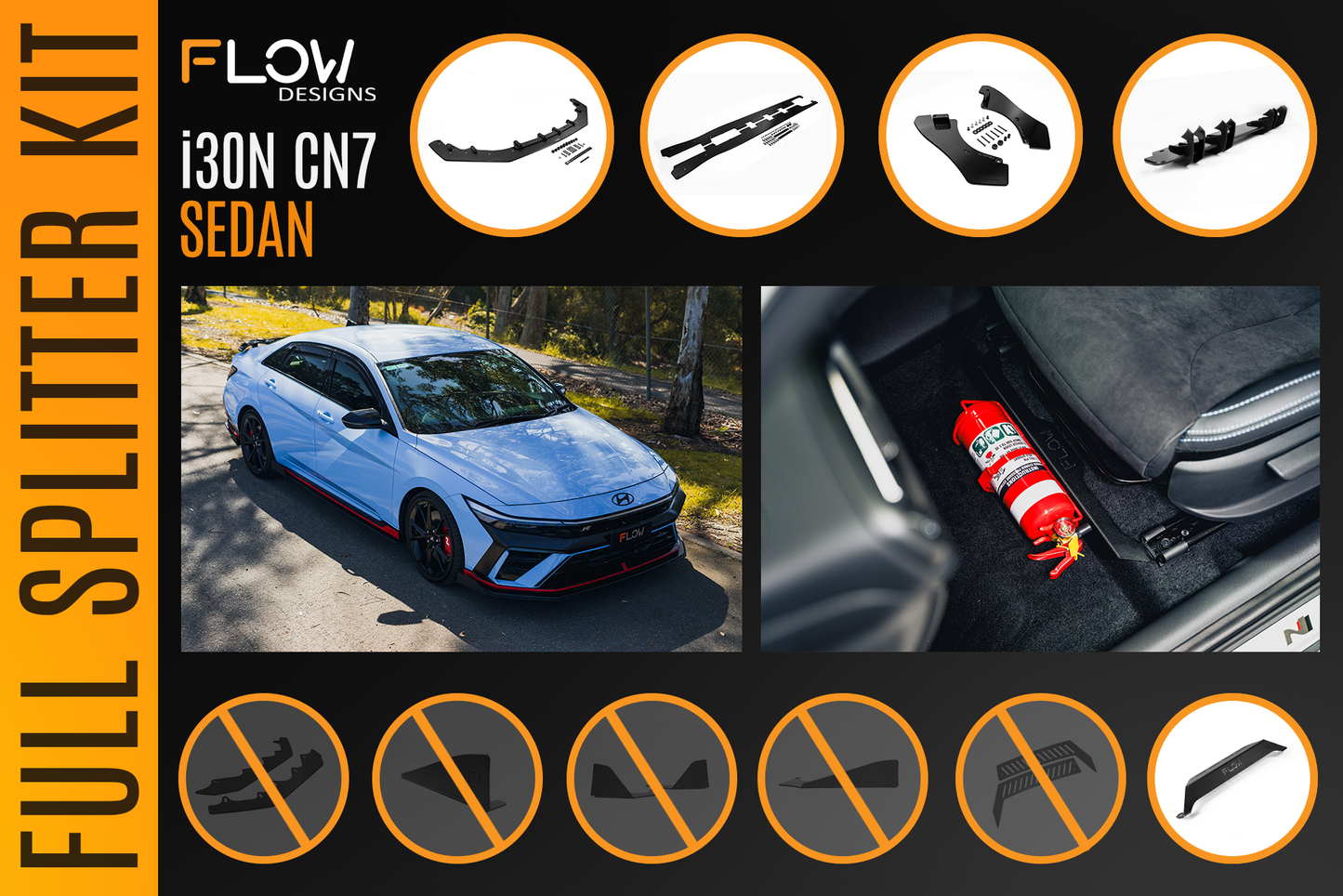 Flow Designs CN7 V2 Elantra N Sedan Facelift V2 - 2024+ Full Lip Splitter Set