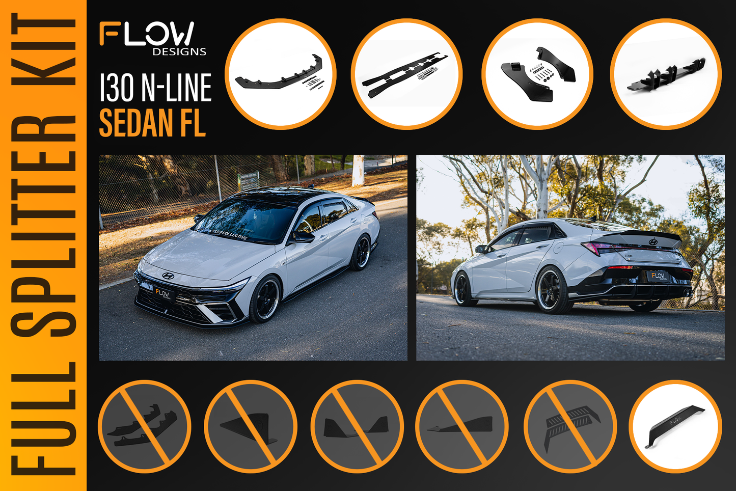Flow Designs Hyundai CN7 V2 i30 N-Line Sedan FL 2025+ - Full Lip Splitter Set