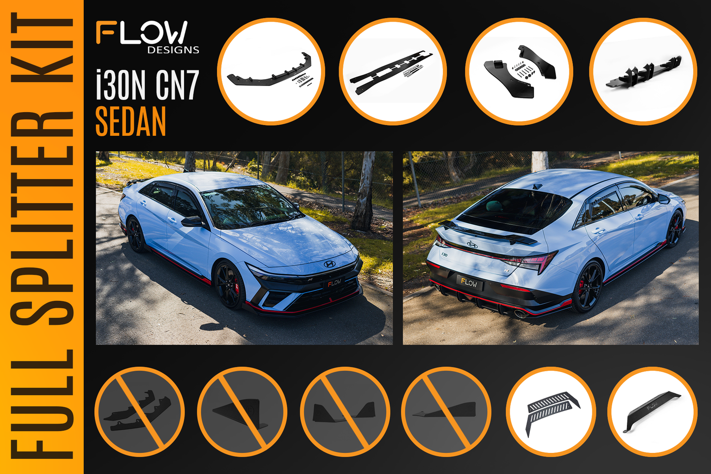 Flow Designs CN7 V2 Elantra N Sedan Facelift V2 - 2024+ Full Lip Splitter Set