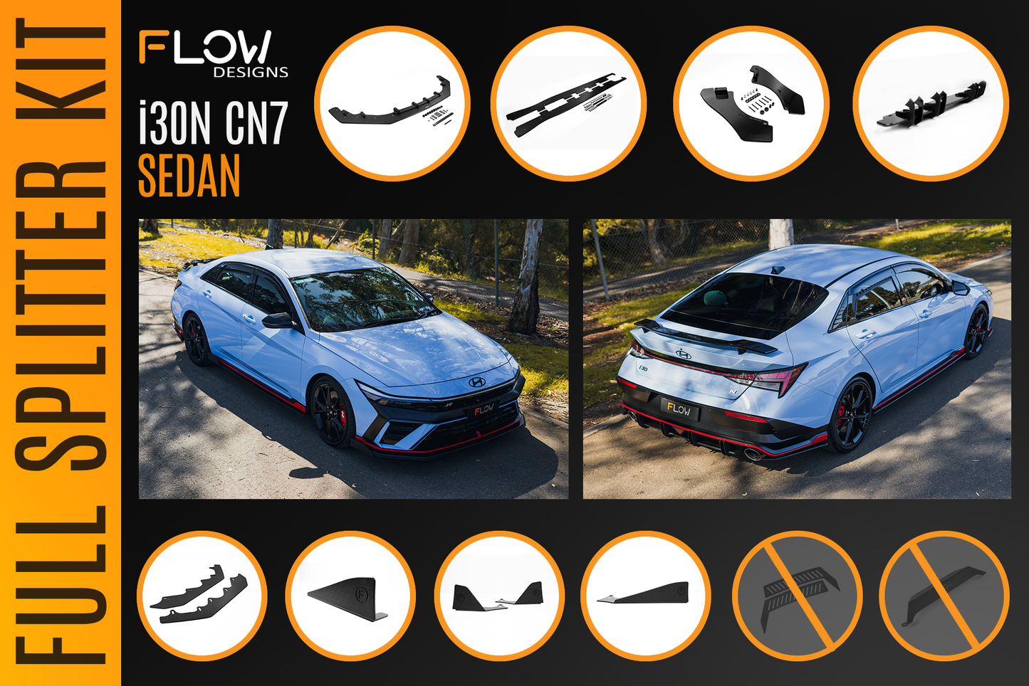 Flow Designs CN7 V2 Elantra N Sedan Facelift V2 - 2024+ Full Lip Splitter Set