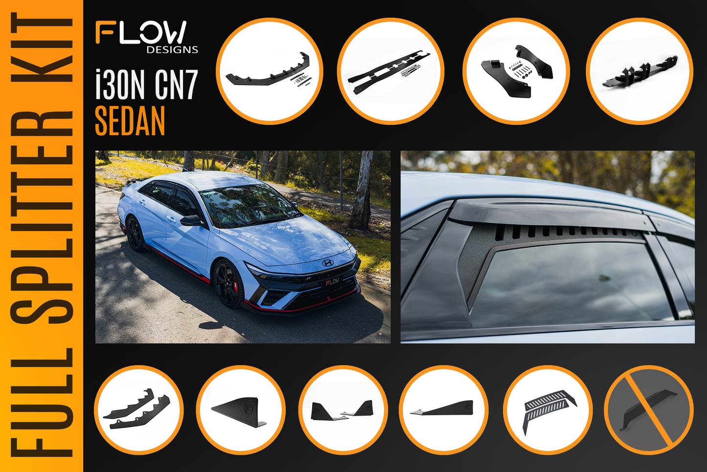 Flow Designs CN7 V2 i30N Sedan FL 2024+ Full Lip Splitter Set