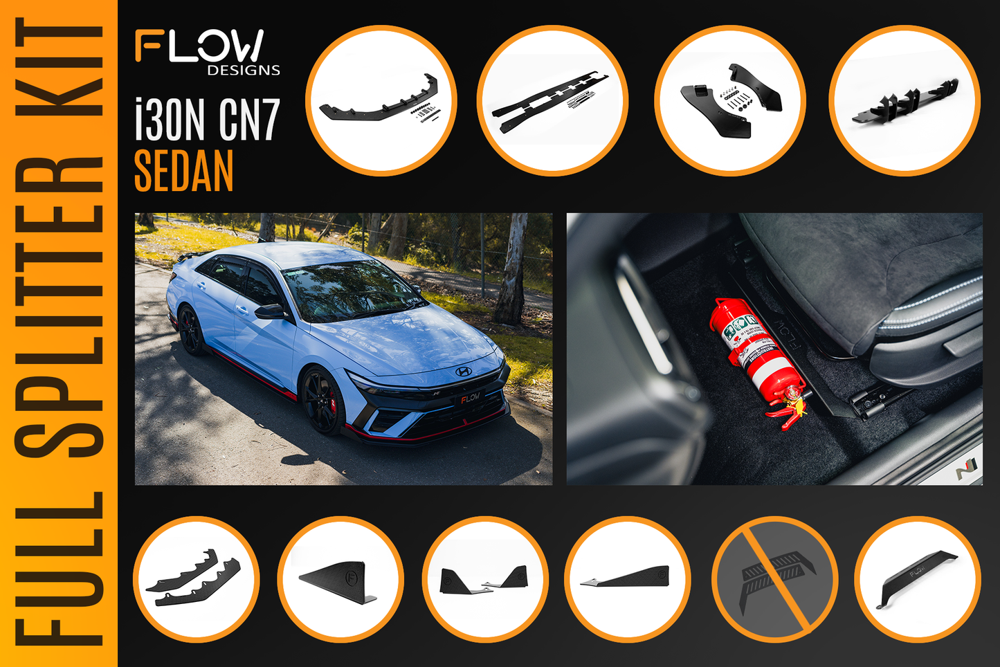 Flow Designs CN7 V2 i30N Sedan FL 2024+ Full Lip Splitter Set