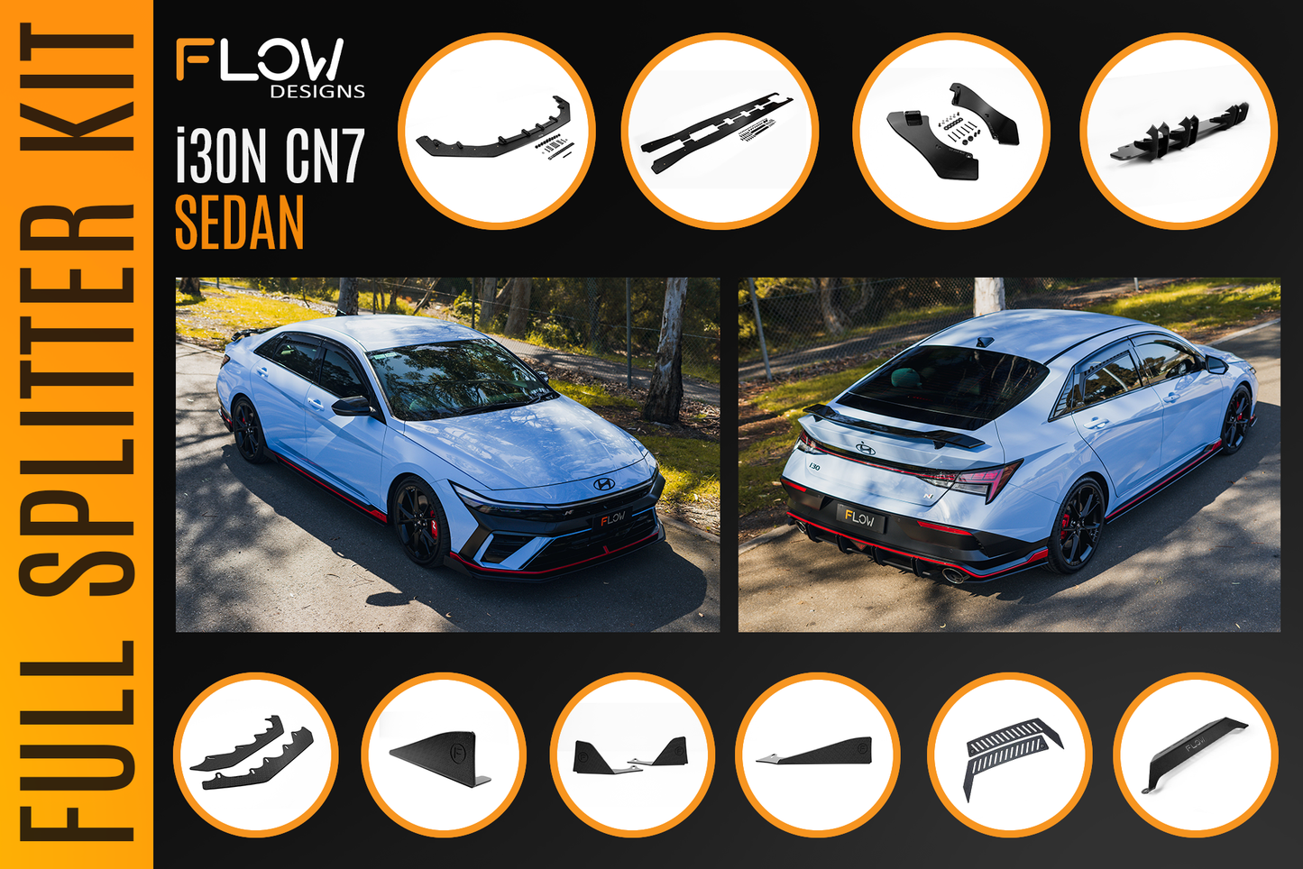 Flow Designs CN7 V2 i30N Sedan FL 2024+ Full Lip Splitter Set