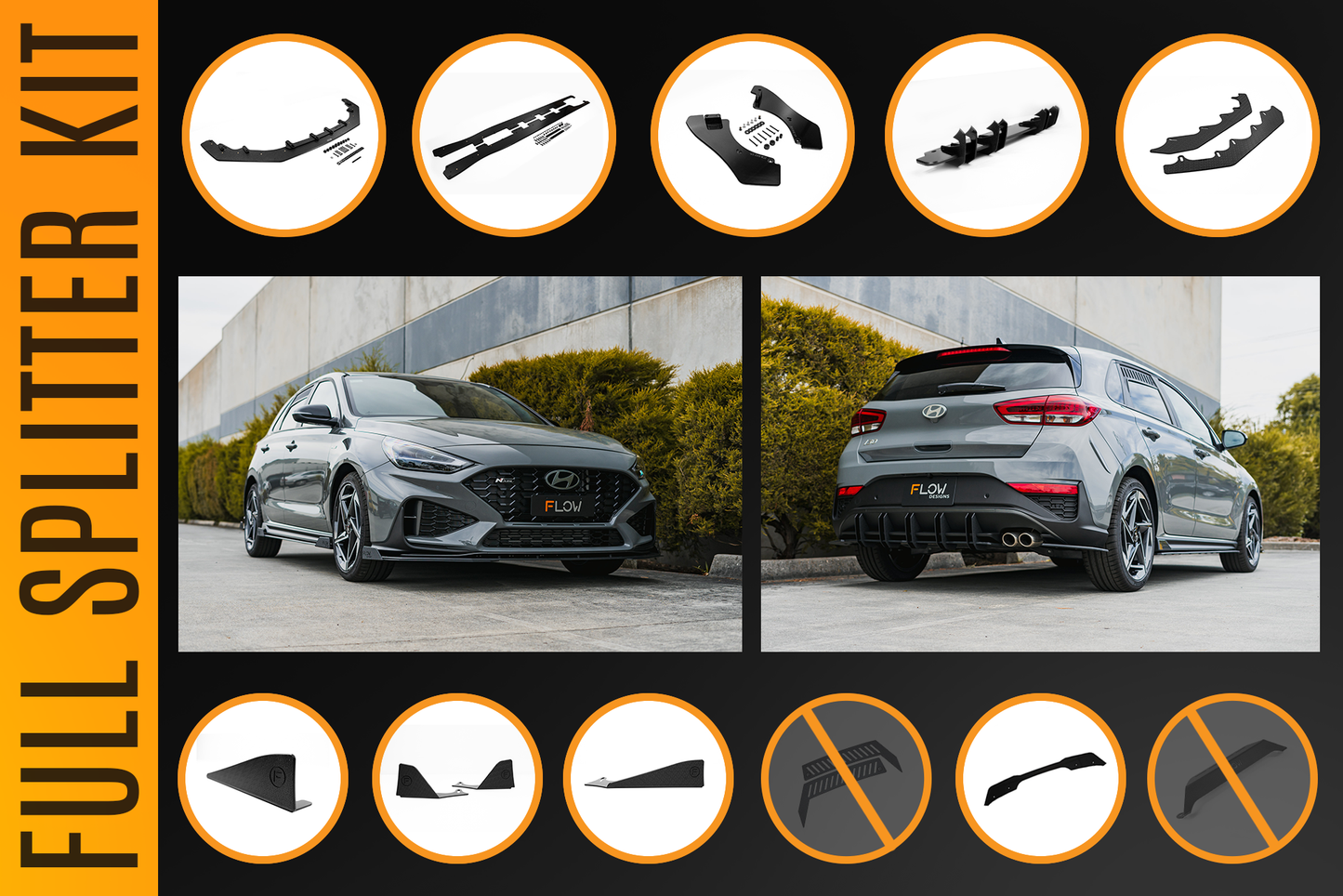 Flow Designs i30N-Line Hatch PDe.V6 FL 2024+ Full Lip Splitter Set