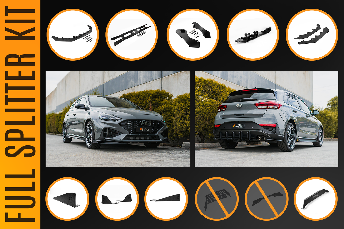 Flow Designs i30N-Line Hatch PDe.V6 FL 2024+ Full Lip Splitter Set