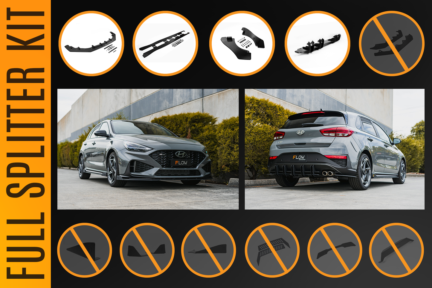 Flow Designs i30N-Line Hatch PDe.V6 FL 2024+ Full Lip Splitter Set