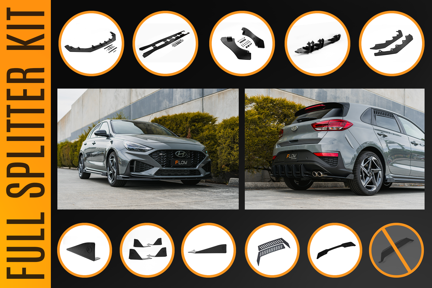 Flow Designs i30N-Line Hatch PDe.V6 FL 2024+ Full Lip Splitter Set