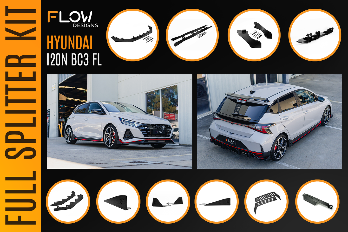 Flow Designs i20 N BC3 Facelift - Full Lip Splitter Set