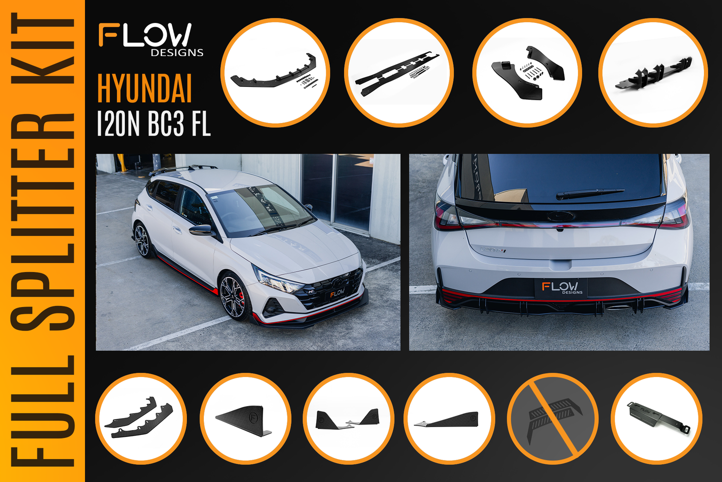 Flow Designs i20 N BC3 Facelift - Full Lip Splitter Set