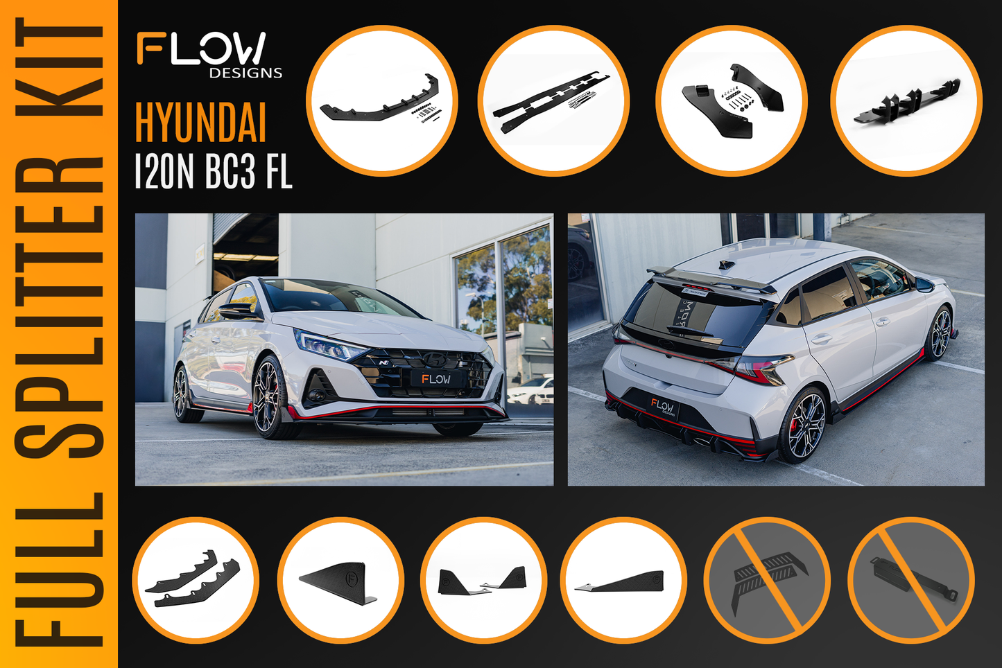 Flow Designs i20 N BC3 Facelift - Full Lip Splitter Set