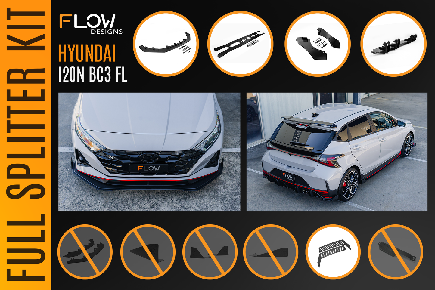 Flow Designs i20 N BC3 Facelift - Full Lip Splitter Set