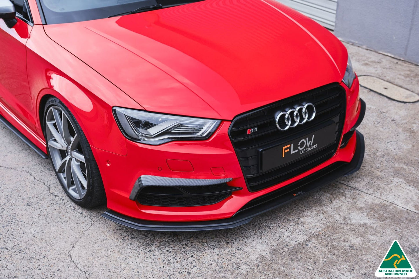 Flow Designs S3 8V Sedan Pre-Facelift Front Lip Splitter V3 & Mounting Brace