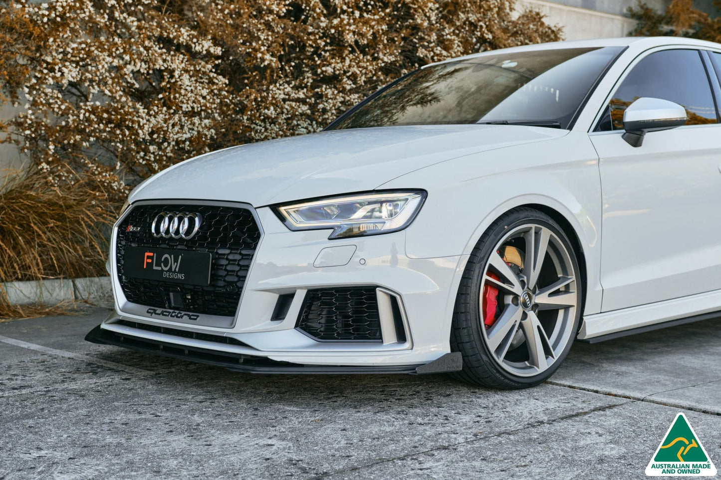 Flow Designs RS3 8V Sedan Facelift Front Lip Splitter & Stainless Steel Mounting Brace