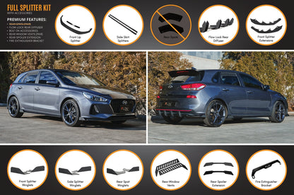 Flow Designs i30 Hatch PD1, PD2 2018-2020 Full Lip Splitter Set with Flow-Lock Rear Diffuser