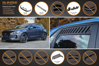 Flow Designs i30 Hatch PD1, PD2 2018-2020 Full Lip Splitter Set with Flow-Lock Rear Diffuser