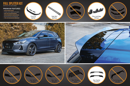 Flow Designs i30 Hatch PD1, PD2 2018-2020 Full Lip Splitter Set with Flow-Lock Rear Diffuser