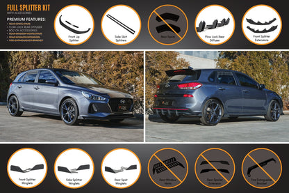 Flow Designs i30 Hatch PD1, PD2 2018-2020 Full Lip Splitter Set with Flow-Lock Rear Diffuser