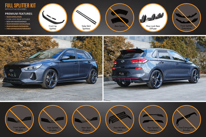 Flow Designs i30 Hatch PD1, PD2 2018-2020 Full Lip Splitter Set with Flow-Lock Rear Diffuser