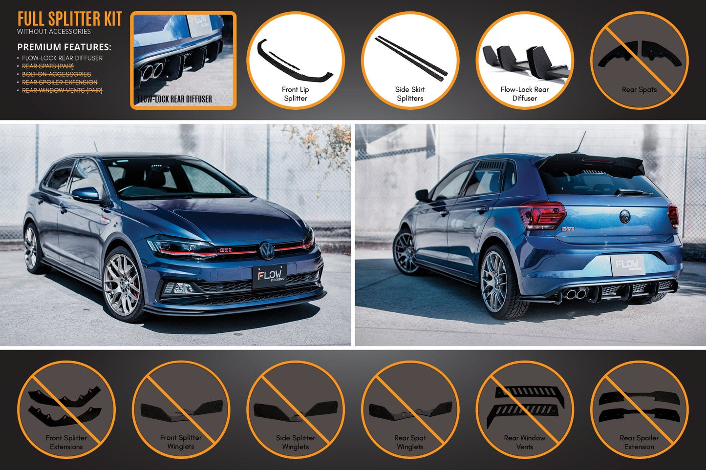Flow Designs AW Polo GTI Full Splitter Set