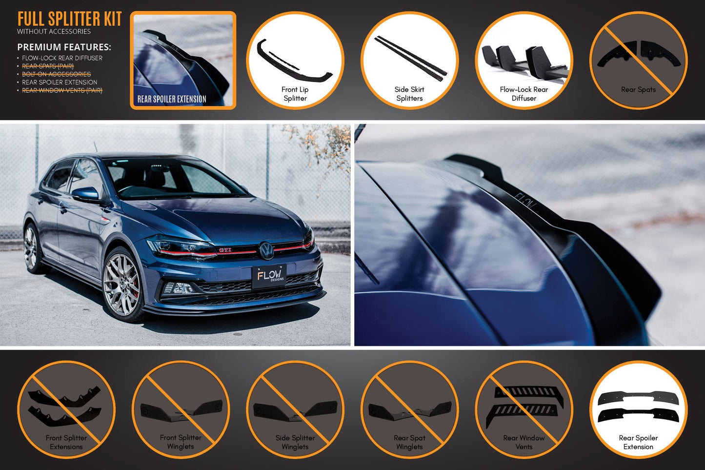 Flow Designs AW Polo GTI Full Splitter Set