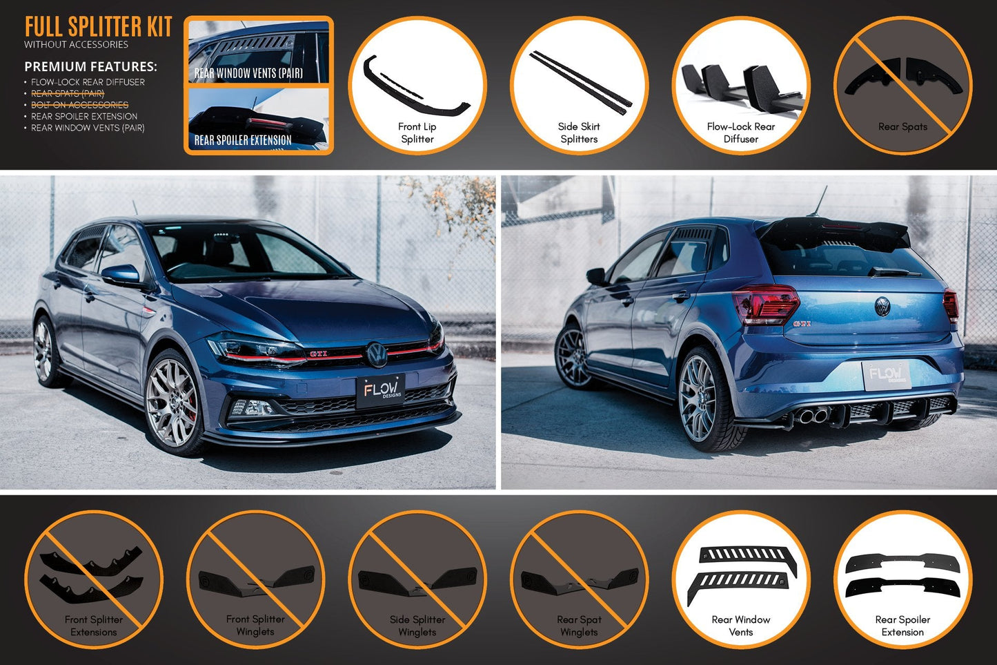 Flow Designs AW Polo GTI Full Splitter Set