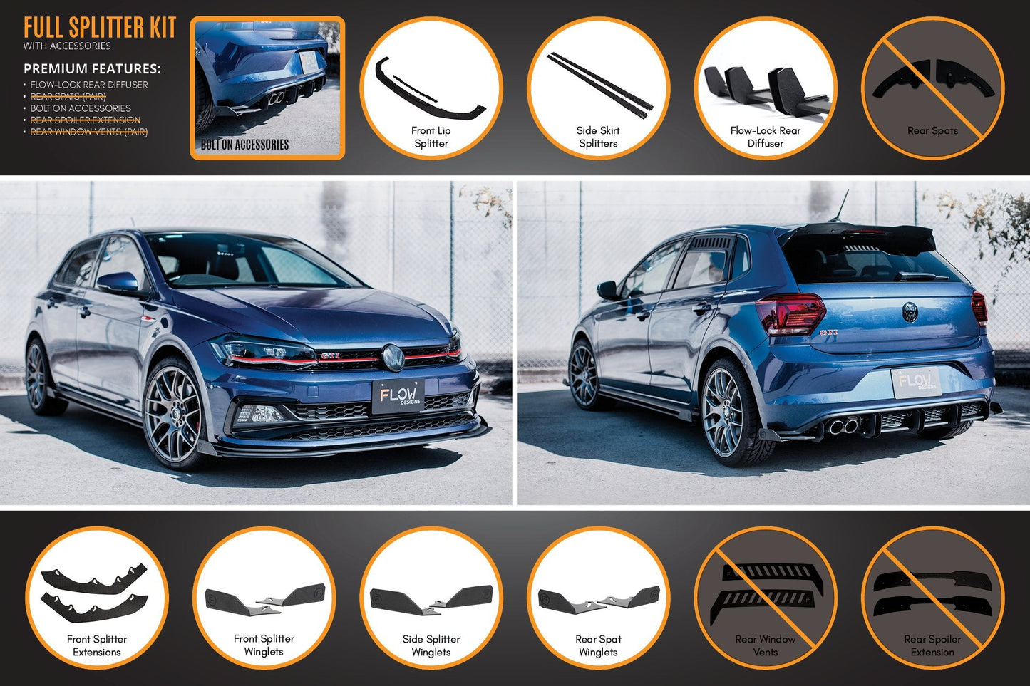 Flow Designs AW Polo GTI Full Splitter Set