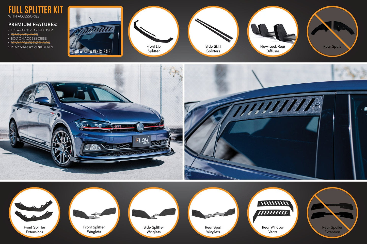 Flow Designs AW Polo GTI Full Splitter Set