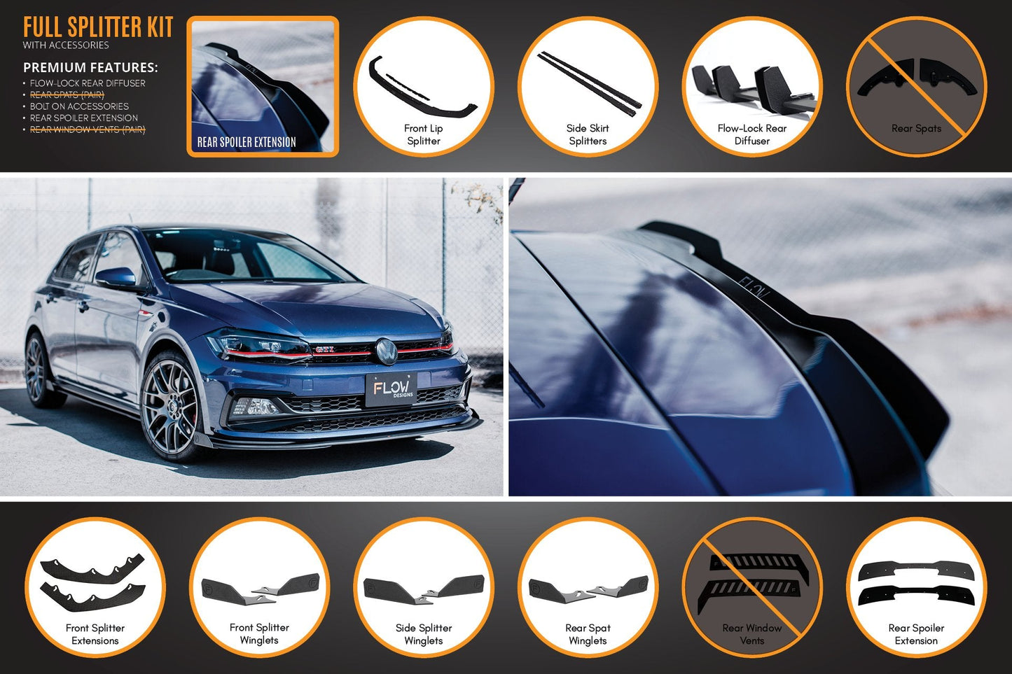 Flow Designs AW Polo GTI Full Splitter Set