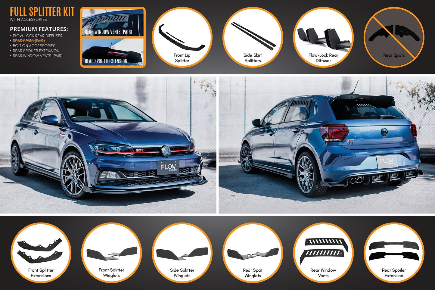 Flow Designs AW Polo GTI Full Splitter Set