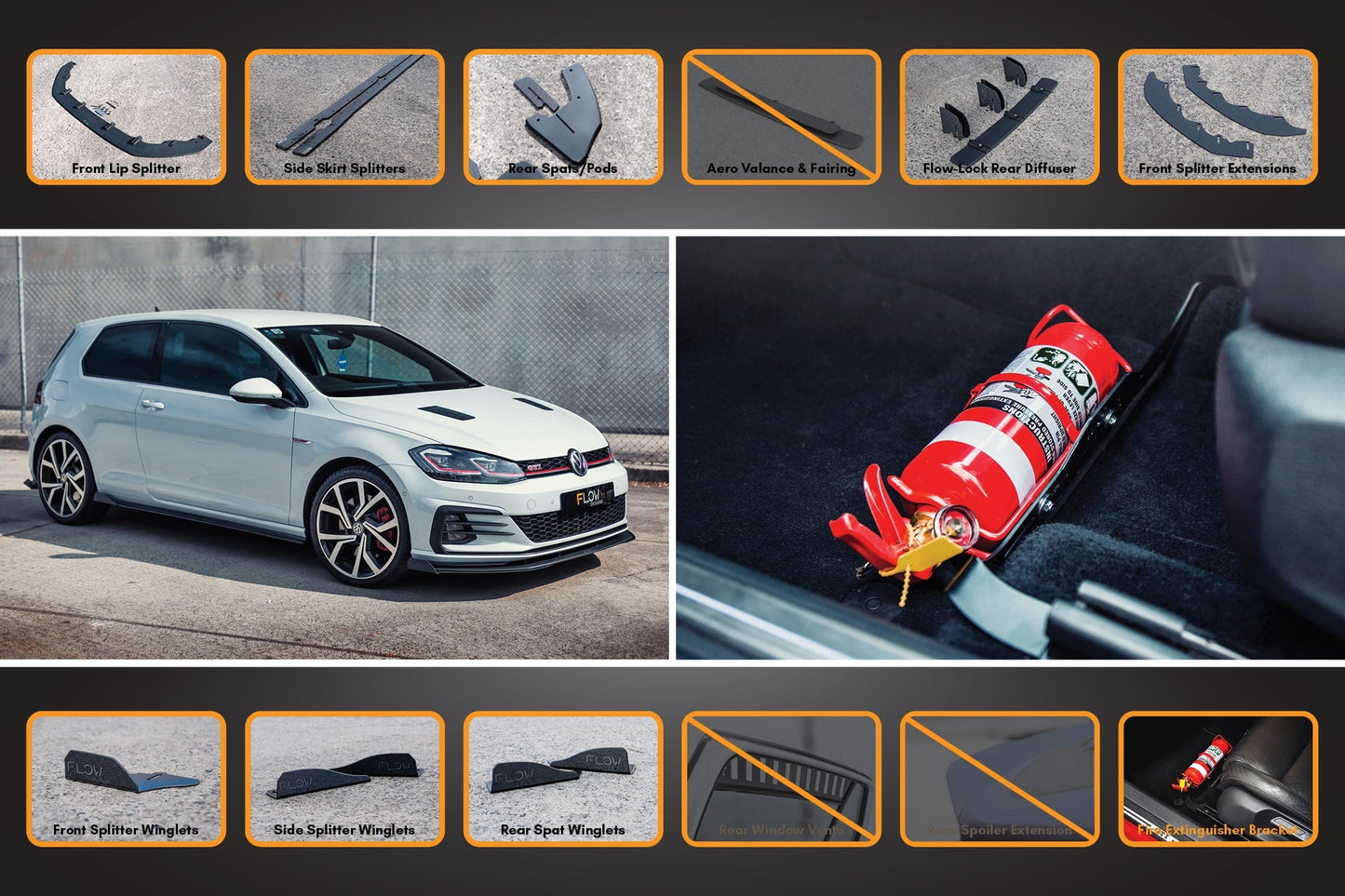 Flow Designs MK7.5 Golf GTI Full Lip Splitter Set with Flow-Lock Rear Diffuser