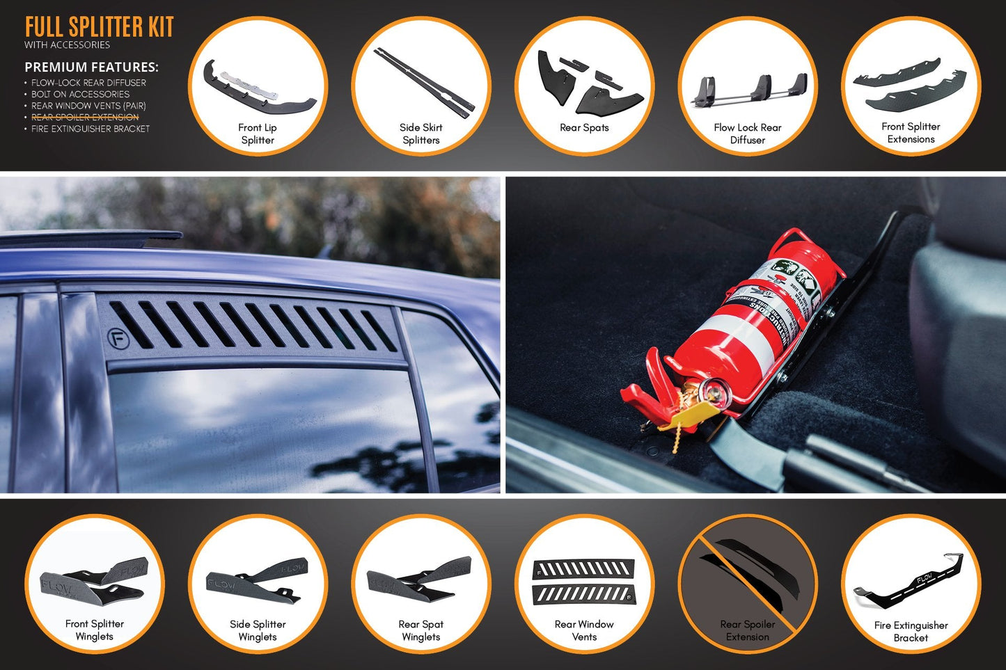 Flow Designs MK7 Golf GTI Full Lip Splitter Set with Flow-Lock Rear Diffuser