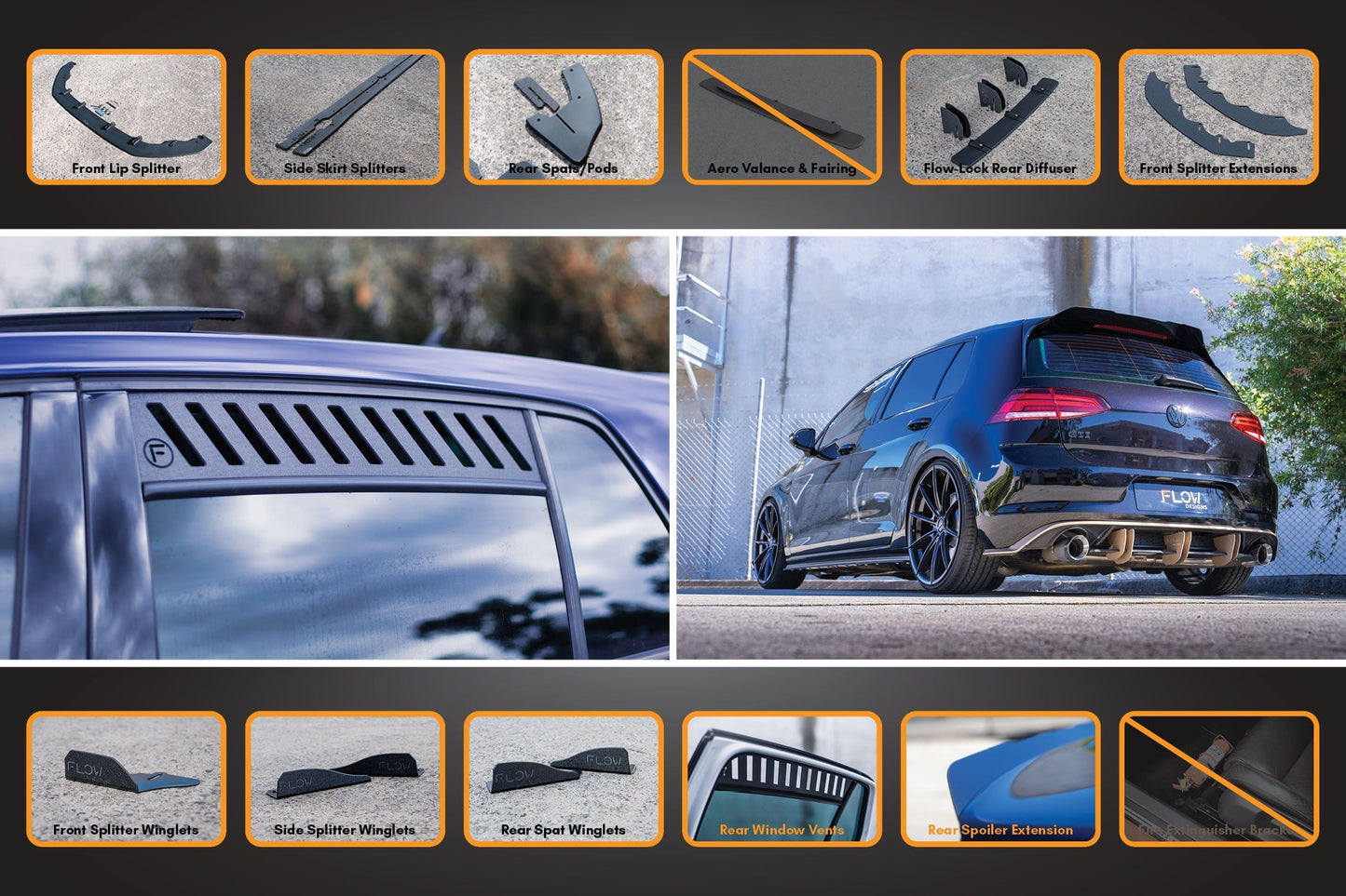 Flow Designs MK7.5 Golf GTI Full Lip Splitter Set with Flow-Lock Rear Diffuser