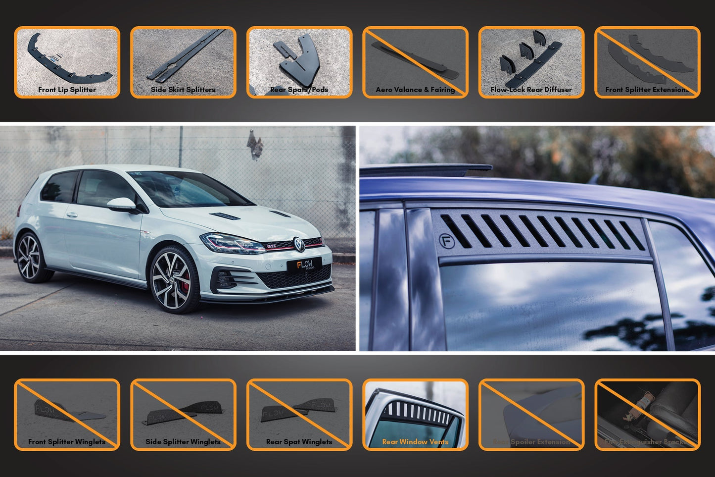 Flow Designs MK7.5 Golf GTI Full Lip Splitter Set with Flow-Lock Rear Diffuser