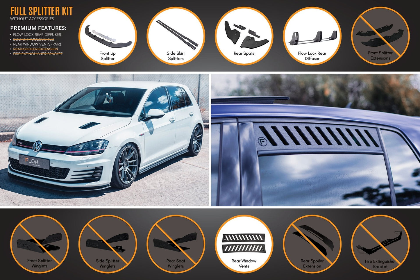 Flow Designs MK7 Golf GTI Full Lip Splitter Set with Flow-Lock Rear Diffuser