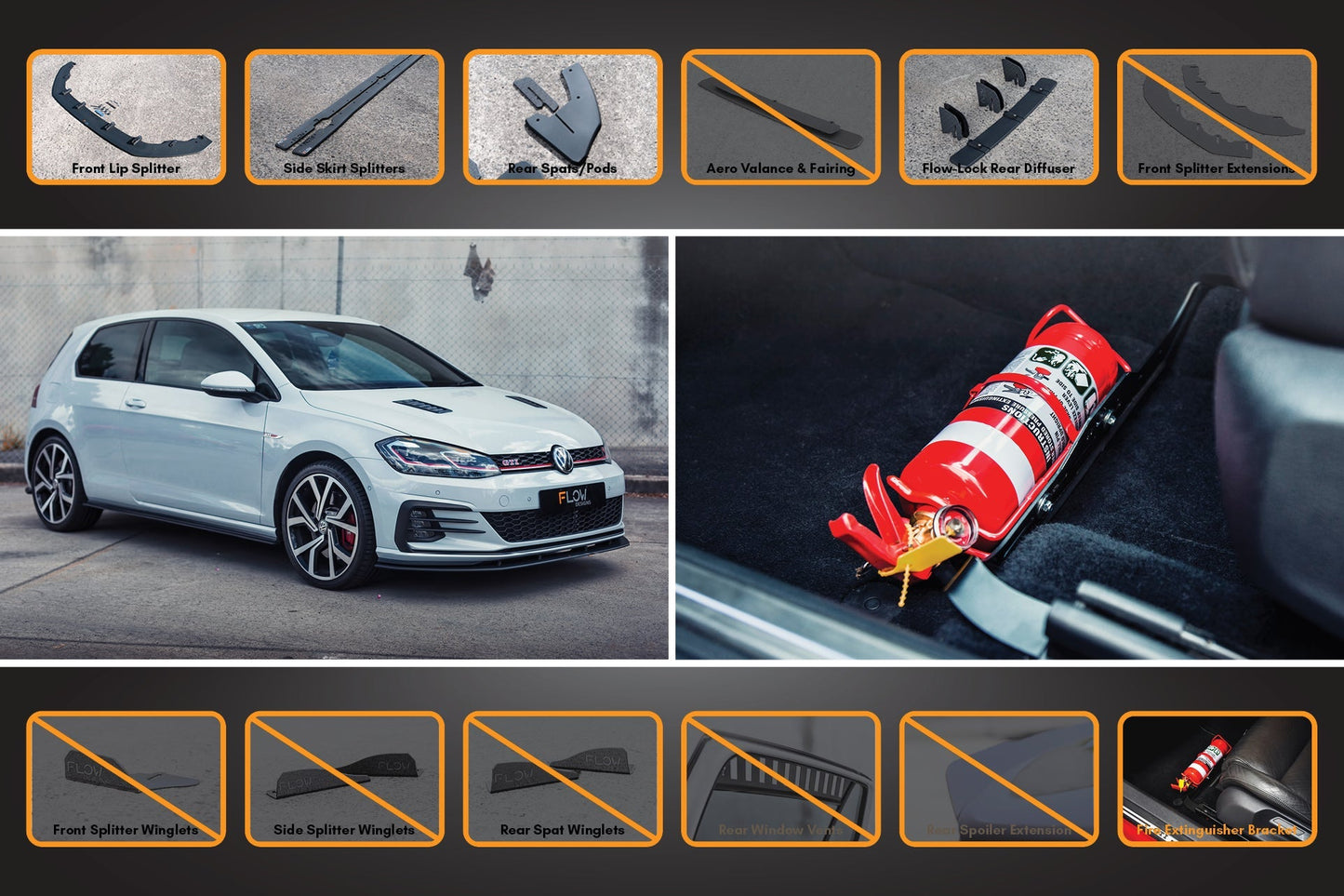 Flow Designs MK7.5 Golf GTI Full Lip Splitter Set with Flow-Lock Rear Diffuser