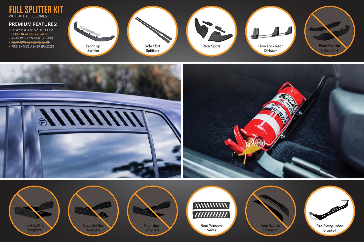 Flow Designs MK7 Golf GTI Full Lip Splitter Set with Flow-Lock Rear Diffuser