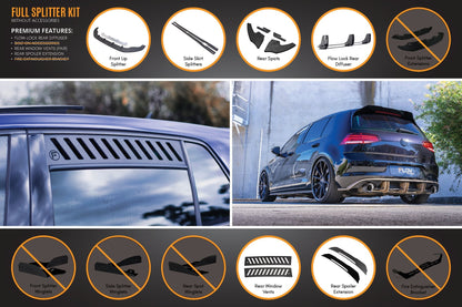 Flow Designs MK7 Golf GTI Full Lip Splitter Set with Flow-Lock Rear Diffuser