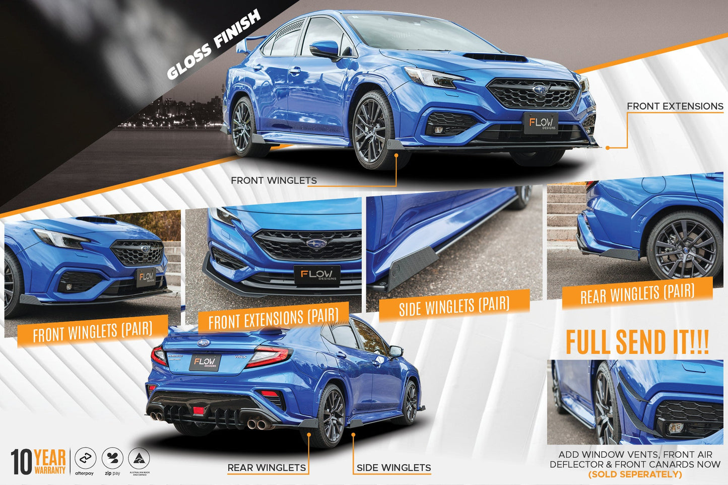 Flow Designs VB WRX Full Lip Splitter Set (GLOSS BLACK)