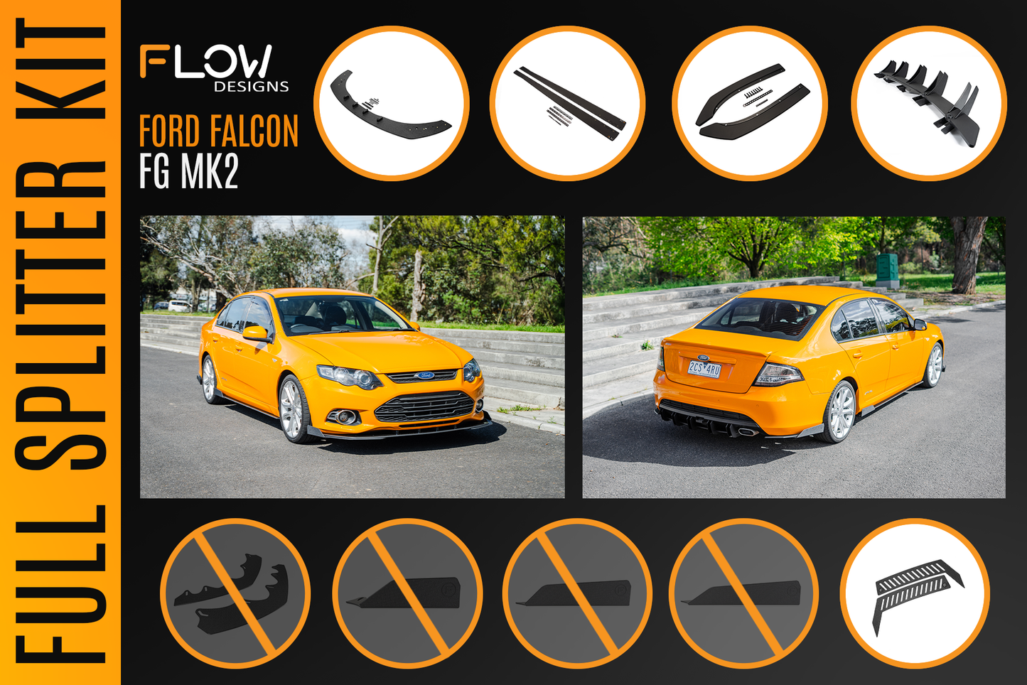 Flow Designs Ford Falcon FG MK2 Full Lip Splitter Set