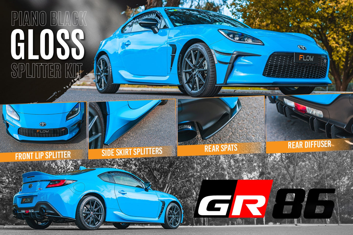 Flow Designs ZN8 GR86 Full Lip Splitter Set (GLOSS BLACK)
