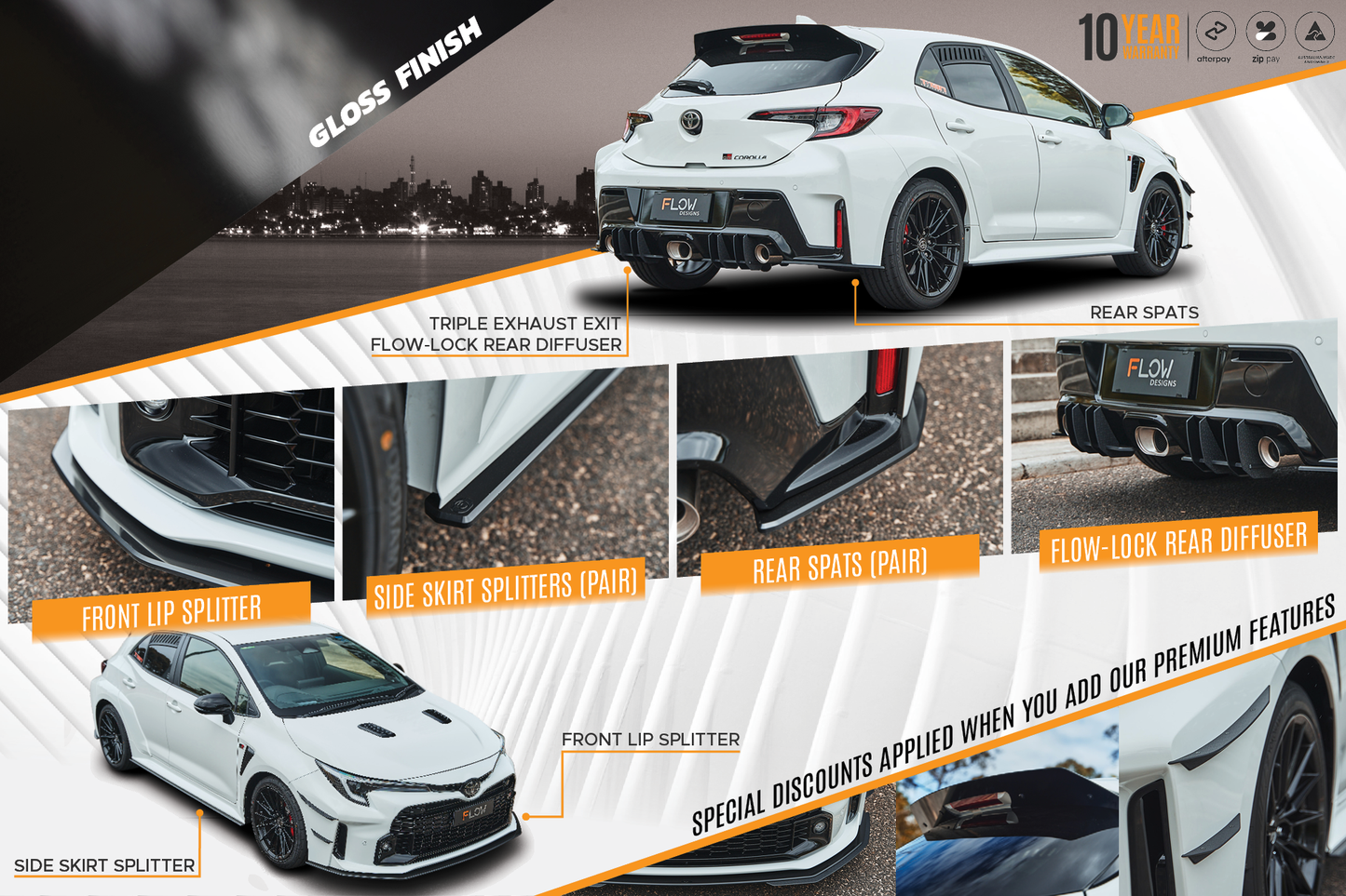 Flow Designs Corolla GR Full Lip Splitter Set (GLOSS BLACK)