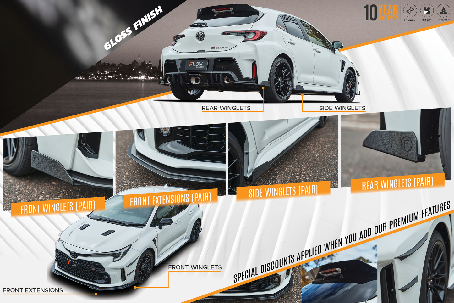 Flow Designs Corolla GR Full Lip Splitter Set (GLOSS BLACK)