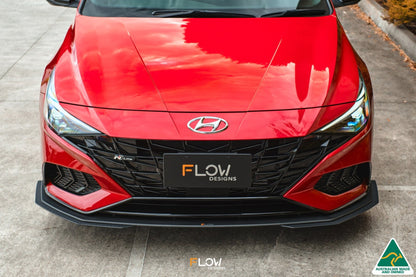 Flow Designs EX-DISPLAY - CN7 i30 N Line Sedan 2020 - 2022 Front Lip Splitter & Mounting Brace - GLOSS BLACK